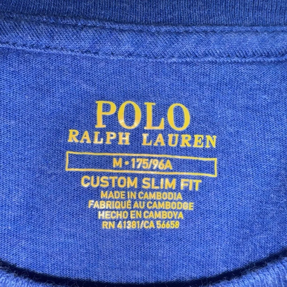 Polo Ralph Lauren T Shirt Mens M Blue Custom Slim Fit Orange Pony